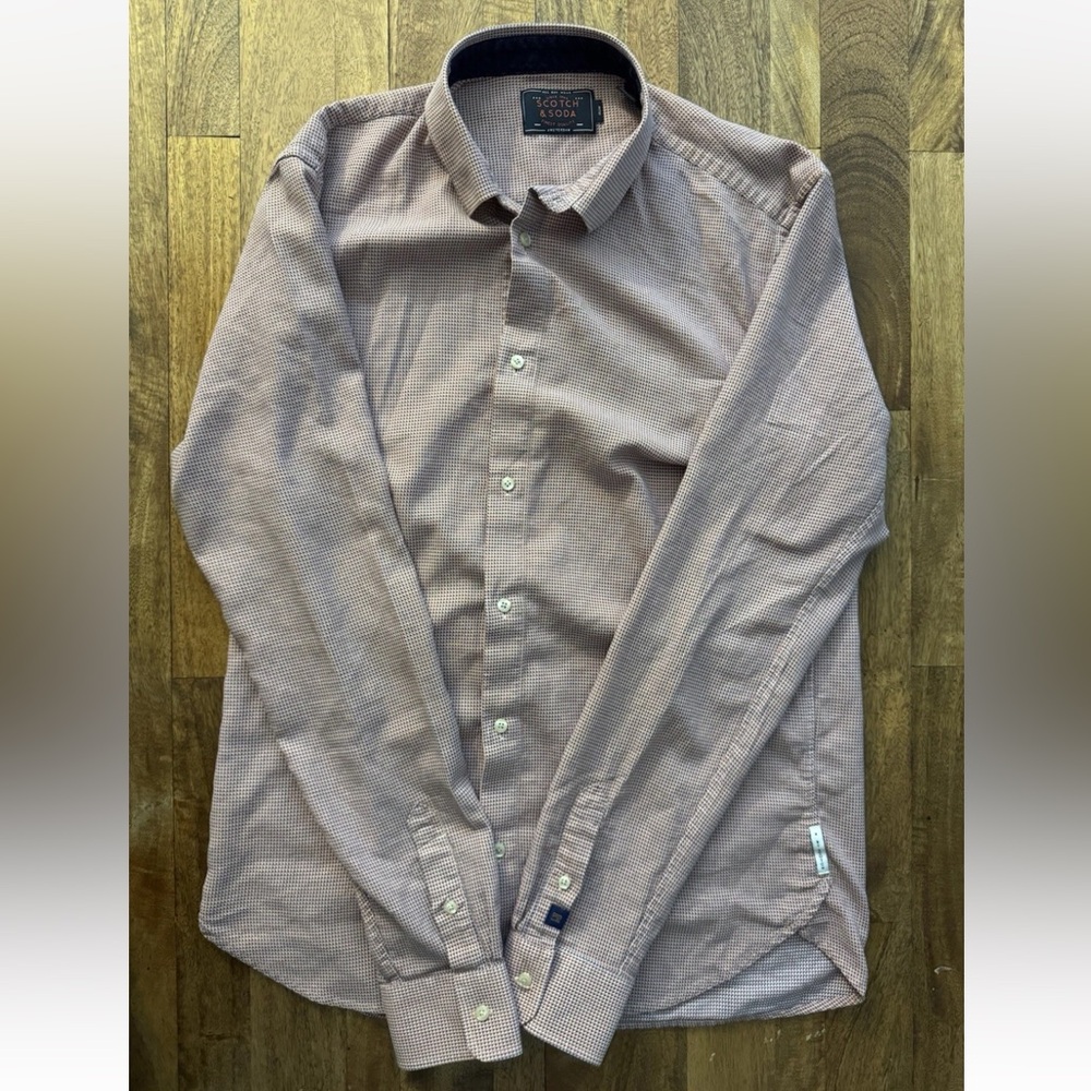 Scotch & Soda Men’s Large Micro Geo Print Button-Down Shirt 100% Cotton Slim Fit